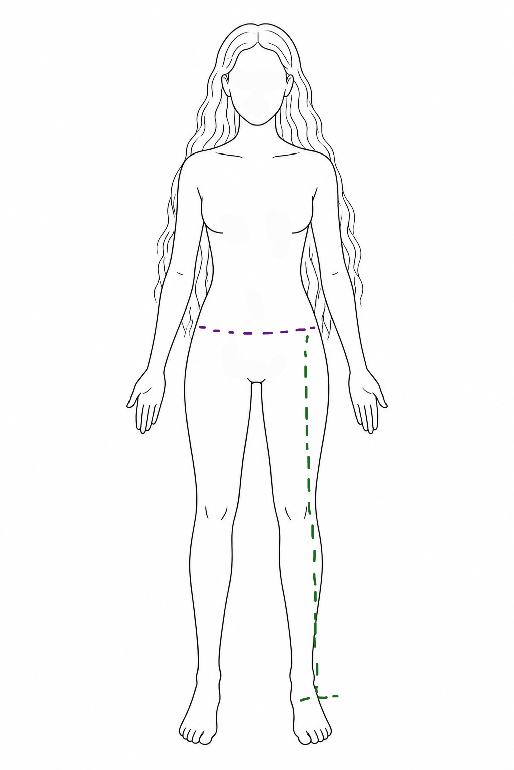 Diagram showing where to measure the skirt length on the body