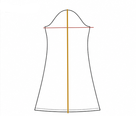 Full dress pattern piece with the centre fold line marked