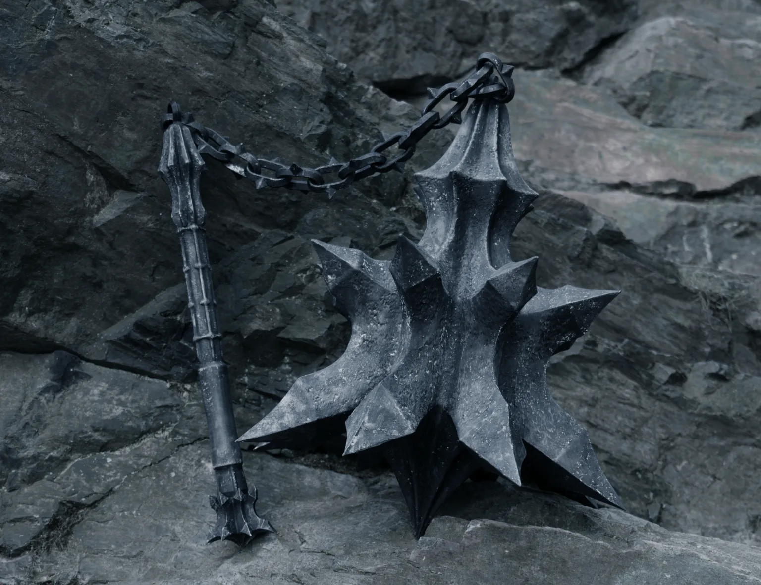 Photo of a painted print of witch king angman flail mace 3D printed textured prop costume stl 3demon 3