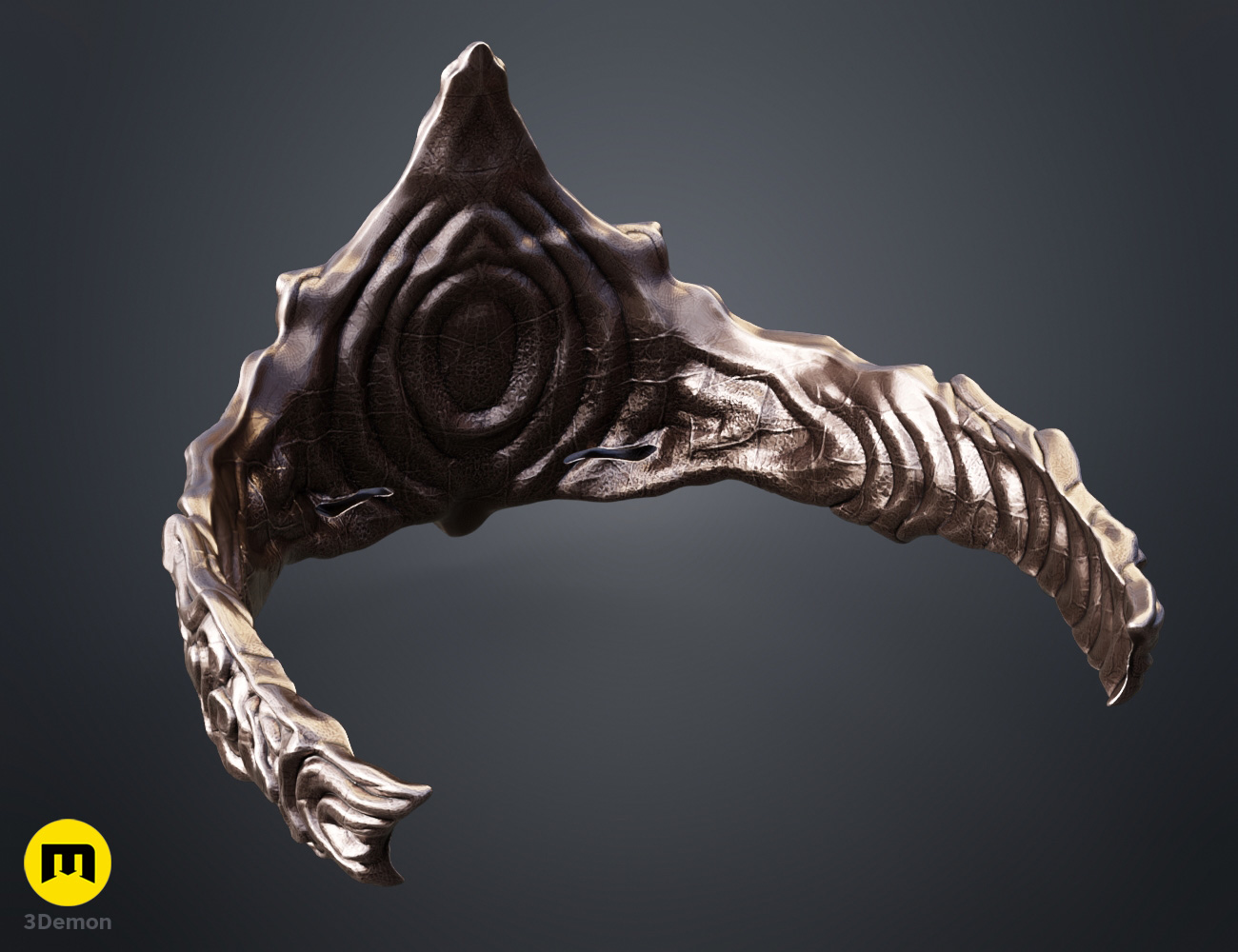 Back coloured render of 3D print STL Fire Keeper Mask inspired by Dark Souls
