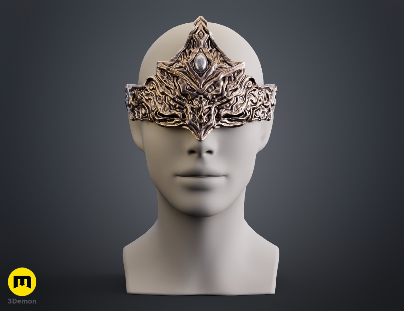 Front coloured render of 3D print STL Fire Keeper Mask inspired by Dark Souls