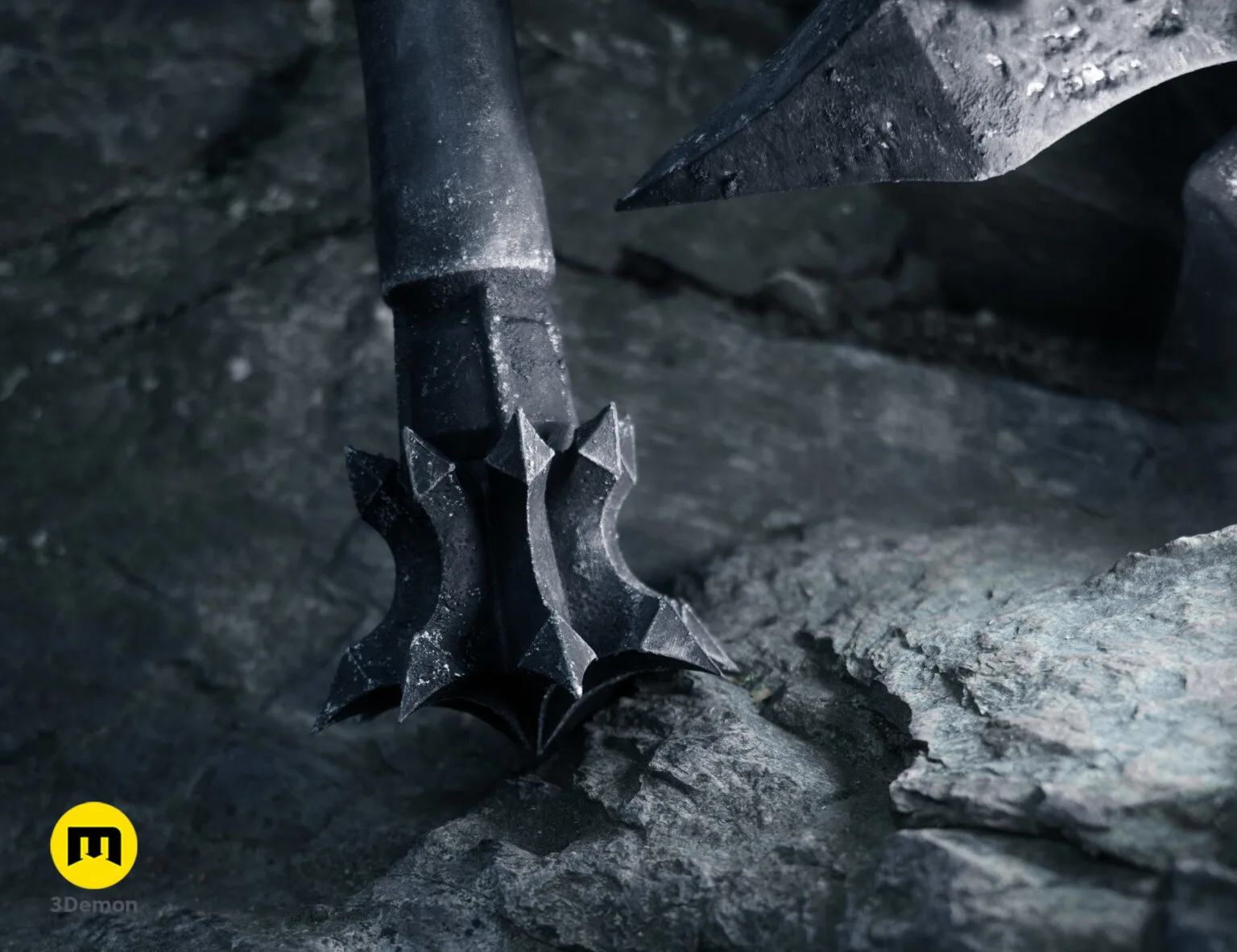 Photo of a painted print of witch king angman flail mace 3D printed textured prop costume stl 3demon 1