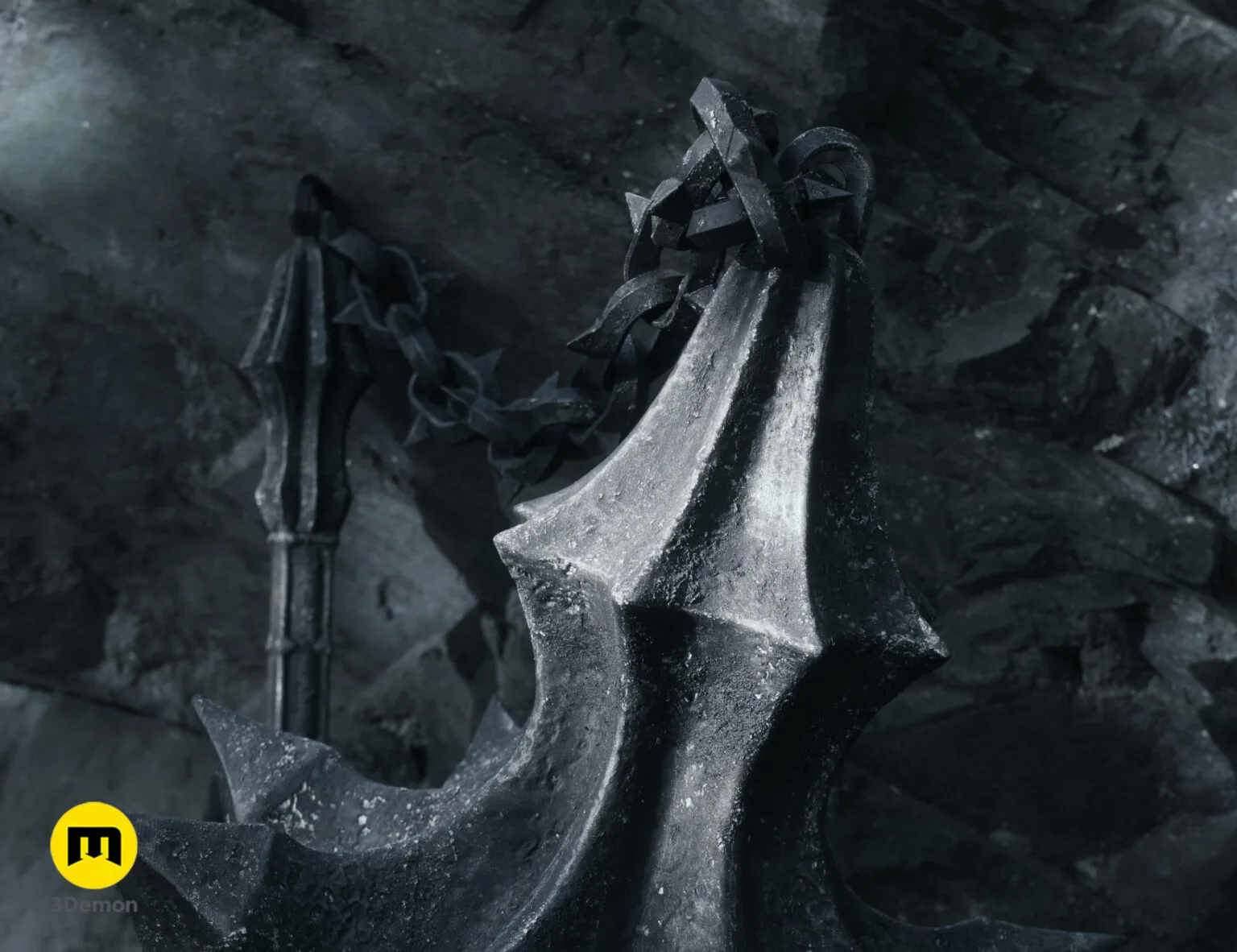 Photo of a painted print of witch king angman flail mace 3D printed textured prop costume stl 3demon 6