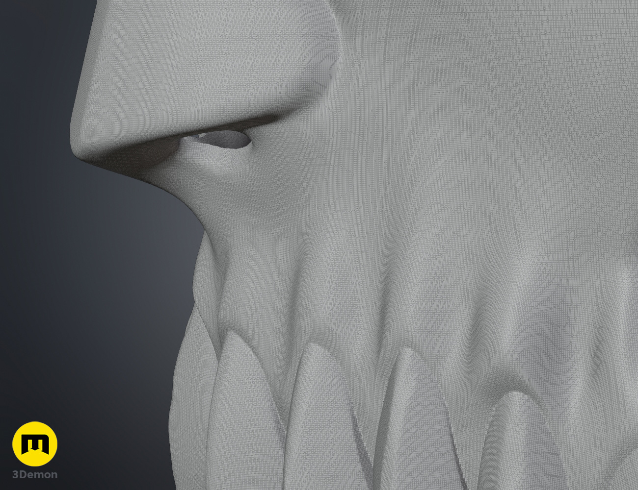 Render of Love Aikawa Hollow Mask from Bleach 3dprint stl 3Demon mesh detail