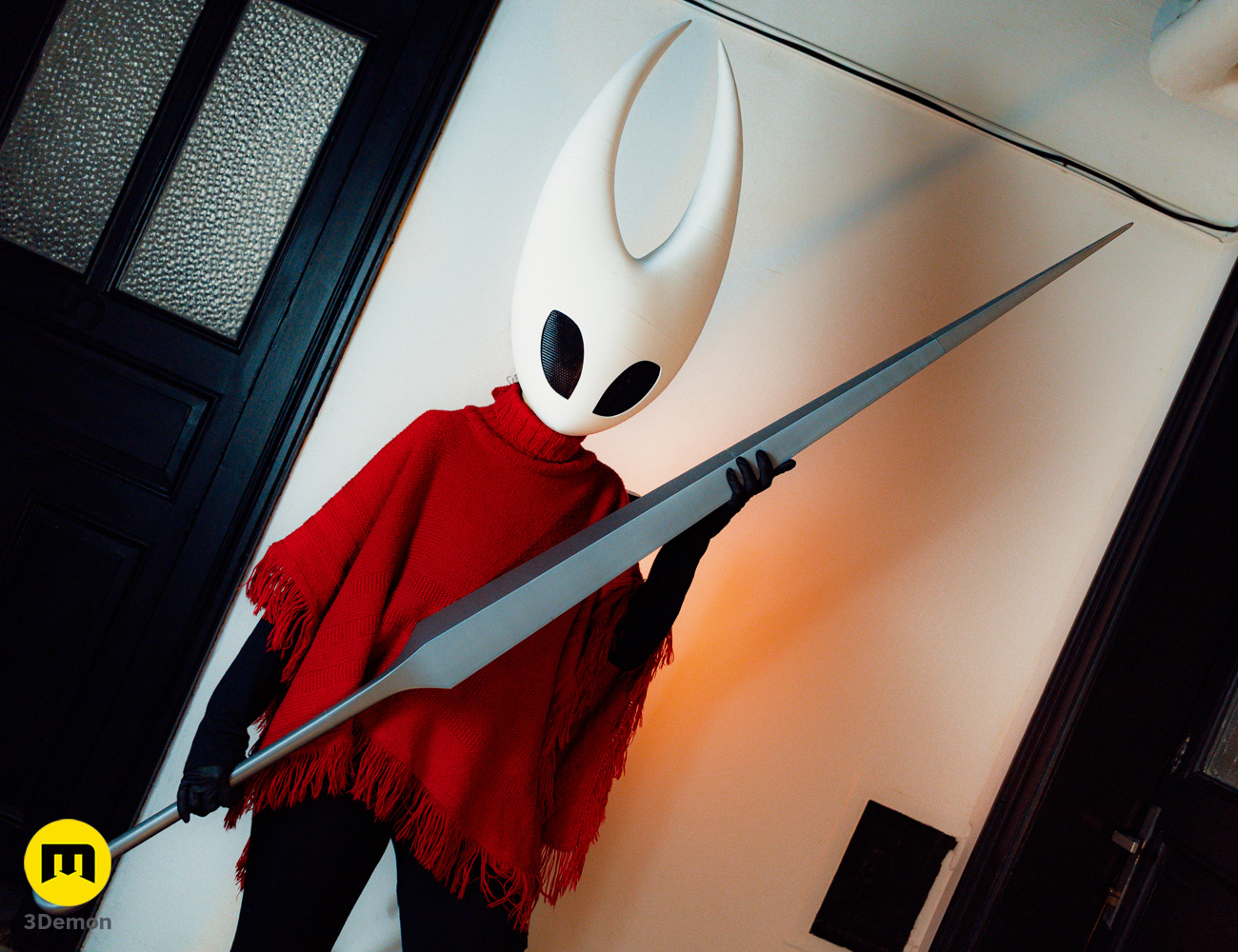 Photo of Hornet Silksong from Hollow Knight Helmet and mask 3dprinted sword 3Demon STL cosplay
