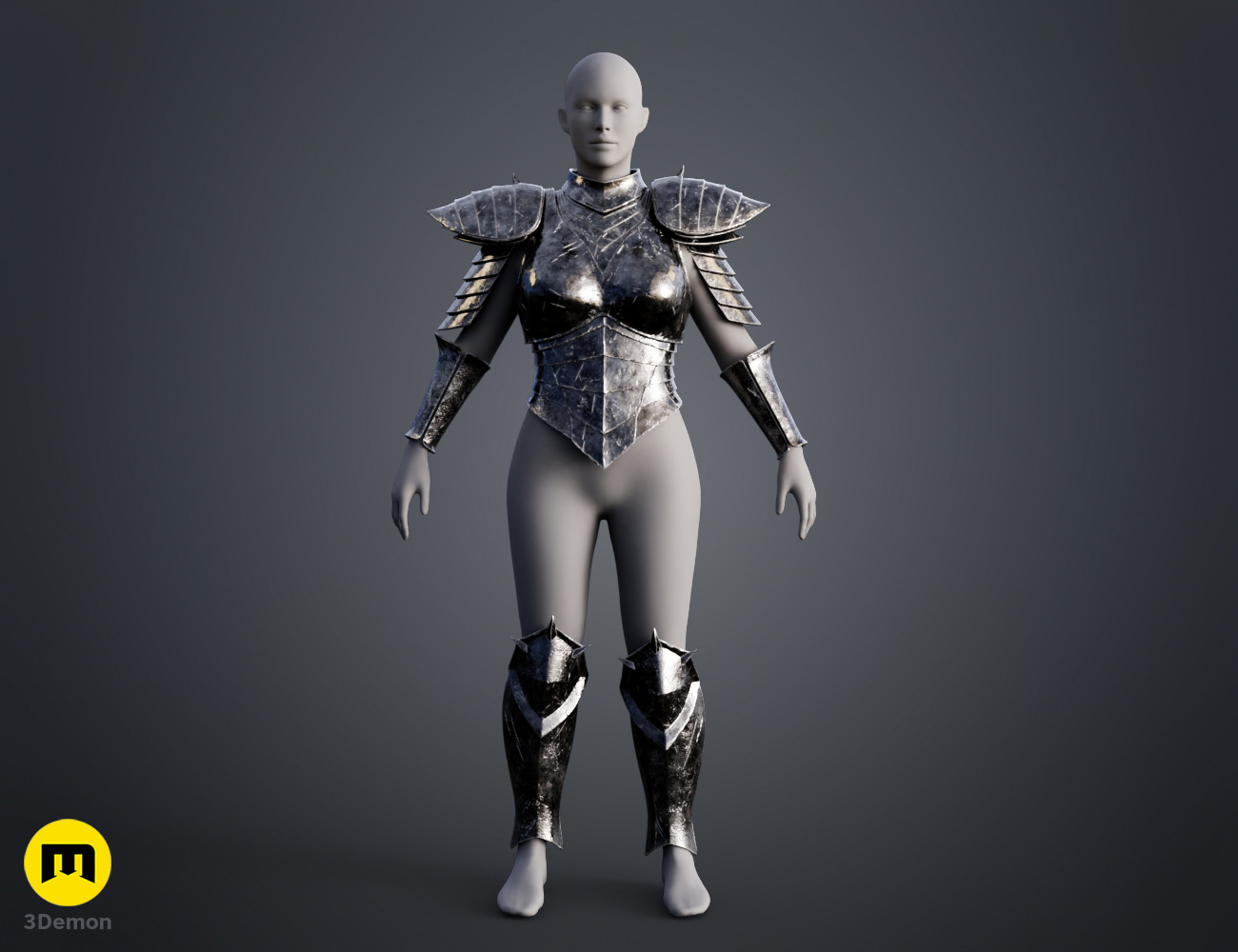 Coloured render of Dark Enchantress Armor from Lords of the Fallen 3D print STL 3Demon front