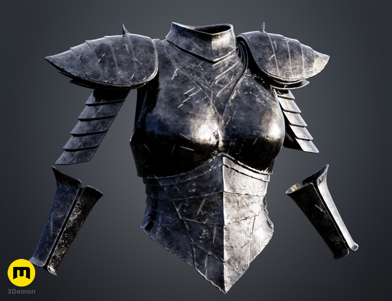 Coloured render of Dark Enchantress Armor from Lords of the Fallen 3D print STL 3Demon front costume