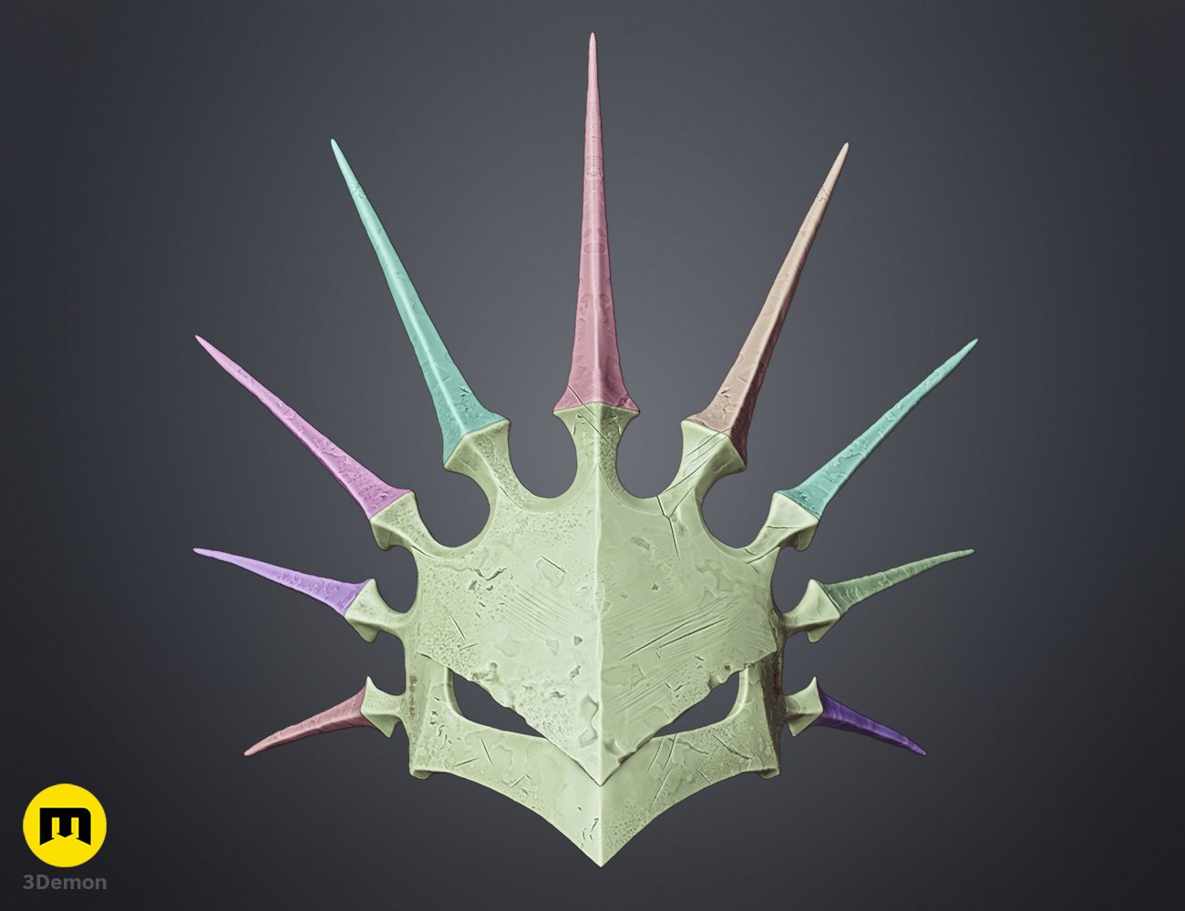 Render of Dark Enchantress Mask from Lords of the Fallen 3Dprint STL 3Demon assembly