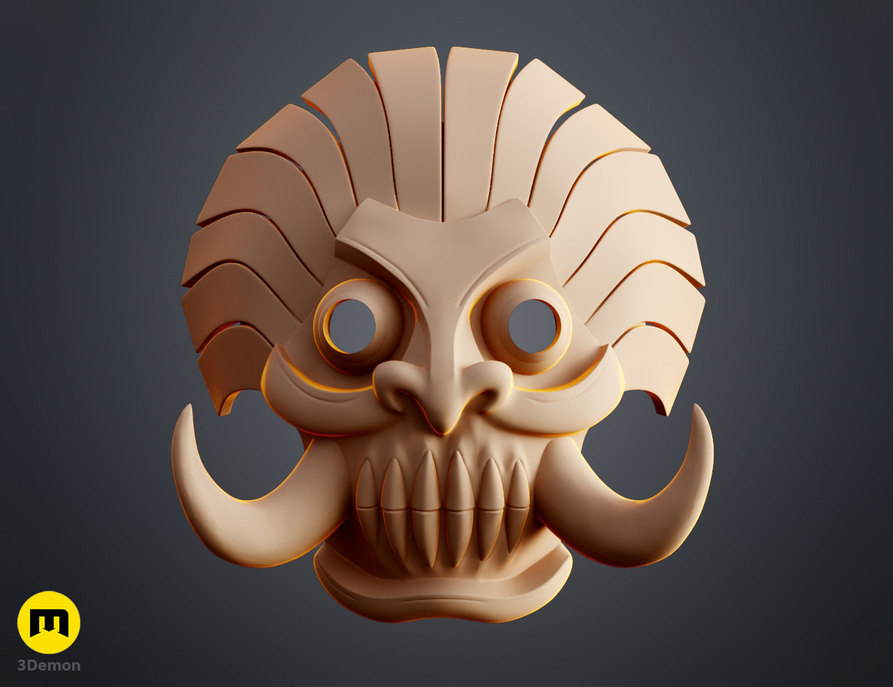 Render of Hachigen Ushoda Hollow Mask from Bleach 3dprint stl 3Demon front