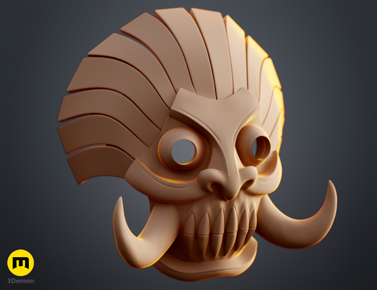 Render of Hachigen Ushoda Hollow Mask from Bleach 3dprint stl 3Demon side