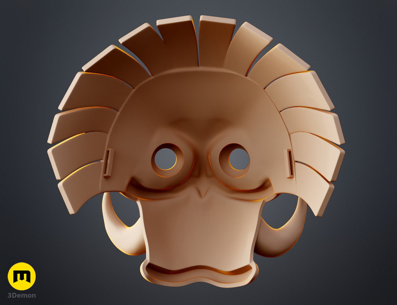 Render of Hachigen Ushoda Hollow Mask from Bleach 3dprint stl 3Demon back