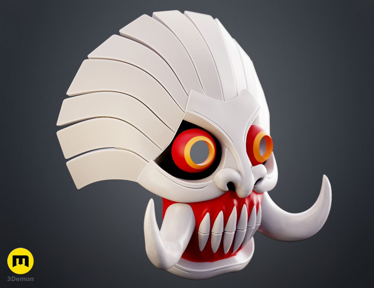 Coloured render of Hachigen Ushoda Hollow Mask from Bleach 3dprint stl 3Demon right