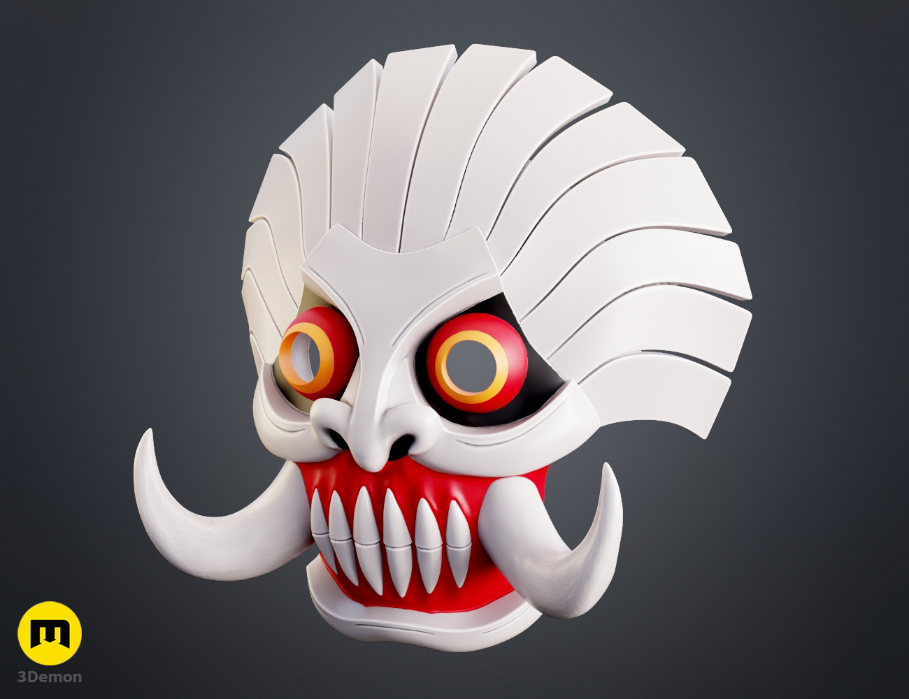 Coloured render of Hachigen Ushoda Hollow Mask from Bleach 3dprint stl 3Demon left