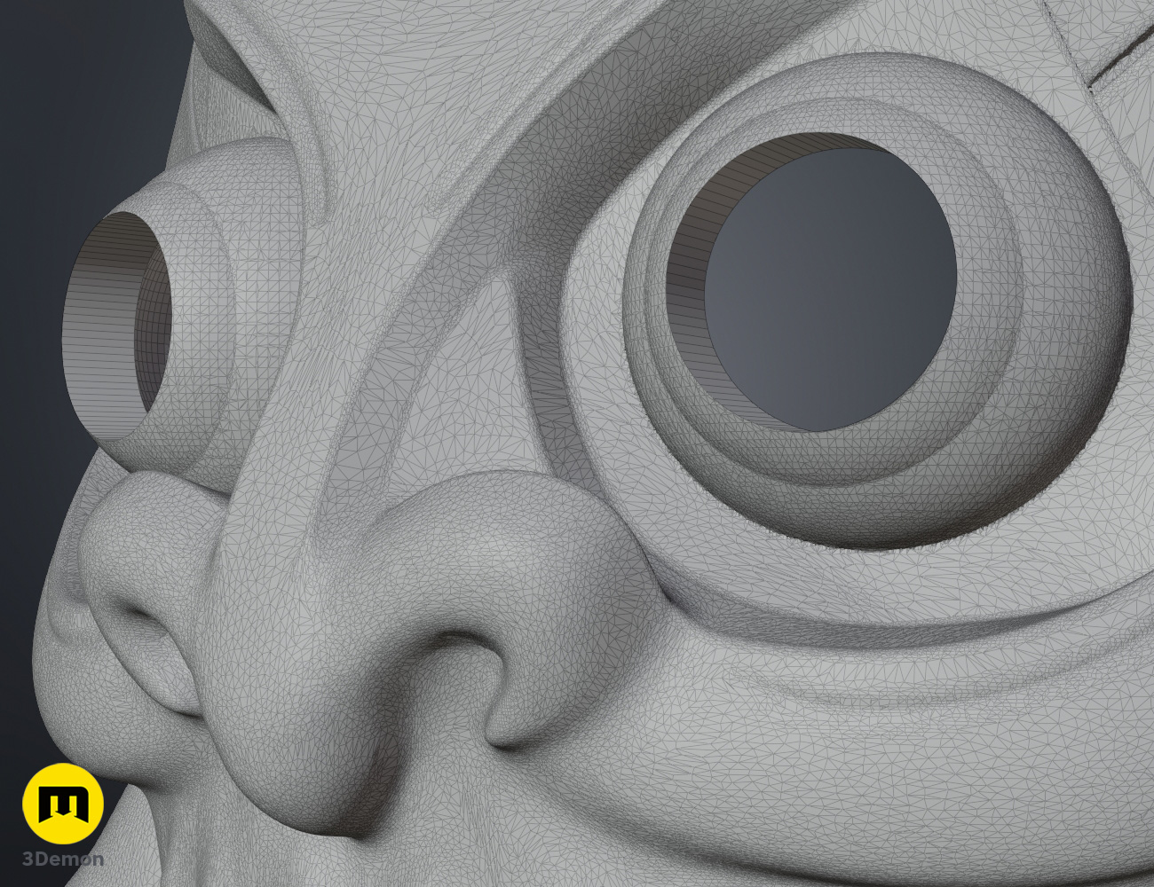 Render of Hachigen Ushoda Hollow Mask from Bleach 3dprint stl 3Demon mesh detail