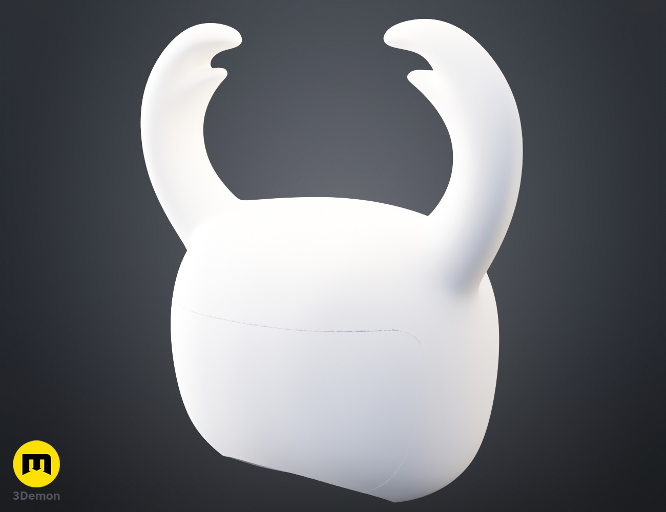 Coloured render of Hollow Knight Ghost Helmet 3D printed 3Demon cosplay mask back