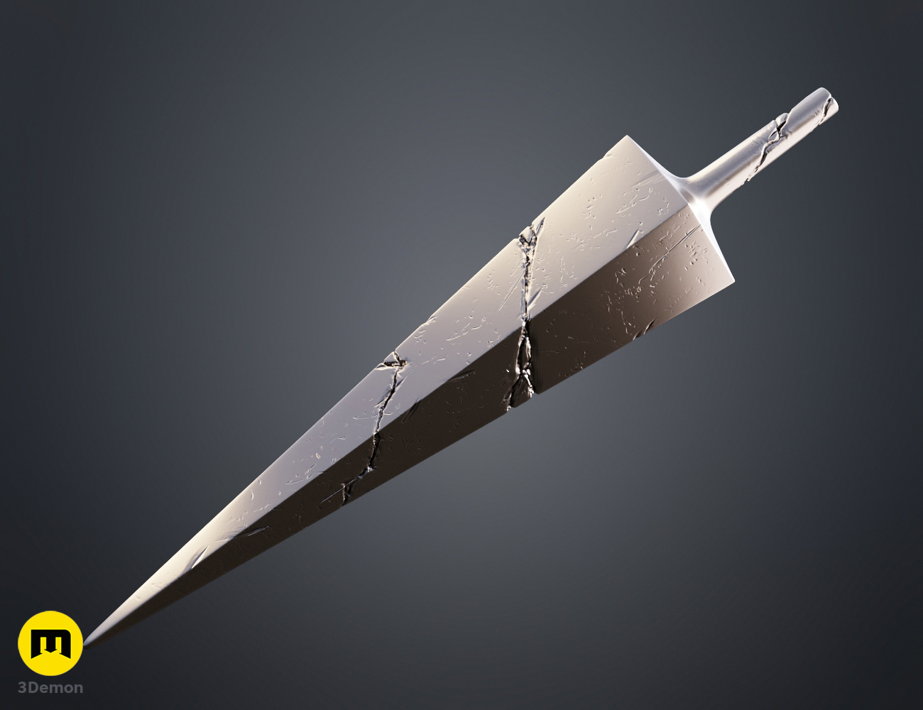 Render of Damaged nail ghost Hollow Knight cosplay prop sword 3Dprint 3Demon front
