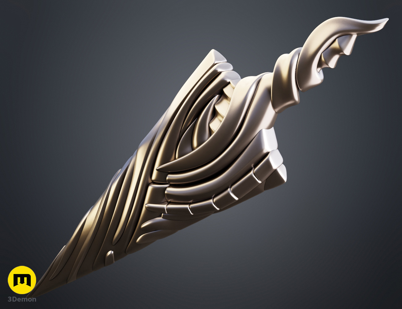 Coloured render of Pure nail ghost from Hollow Knight 3Demon 3dprint silver sword prop
