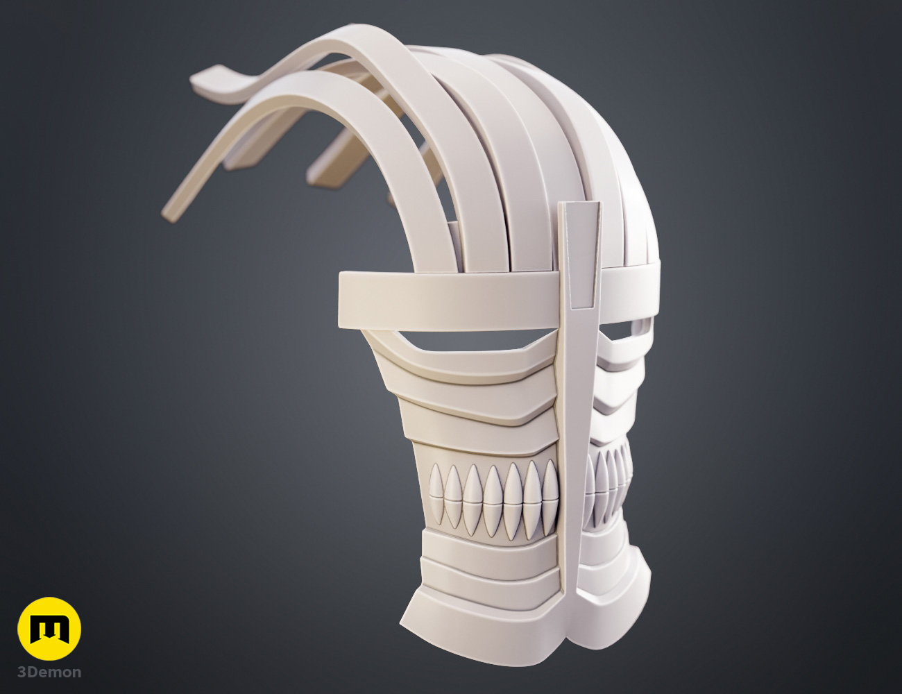 Coloured render of Shinji Hollow Mask from Bleach stl 3dprint side