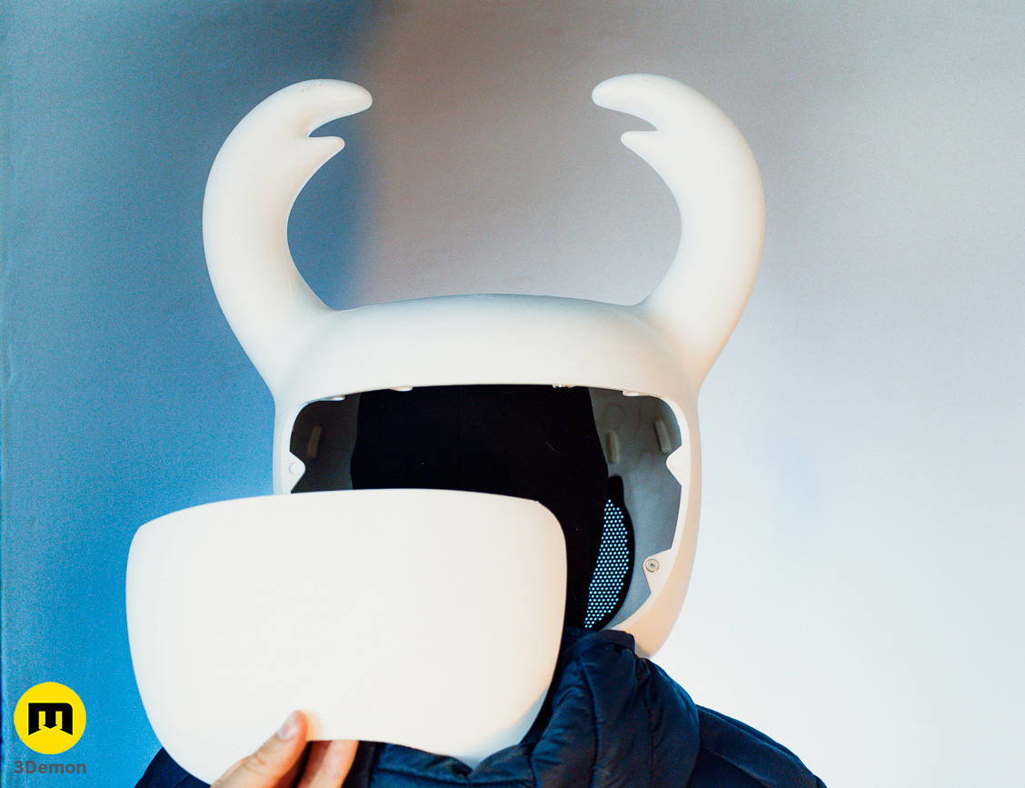 Photo of Hollow Knight Ghost Helmet 3D printed 3Demon cosplay mask back