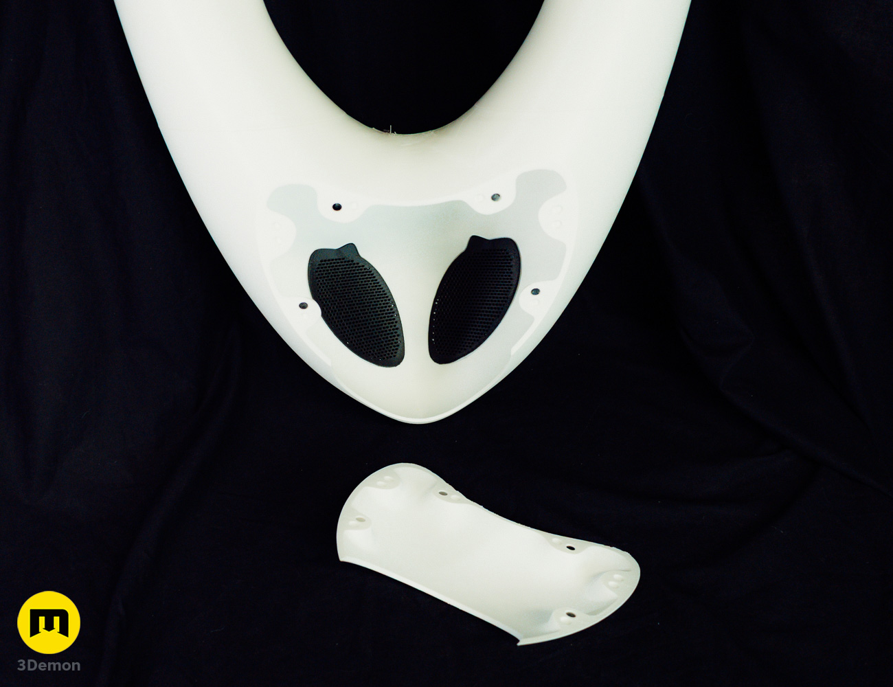 Photo of Pure Vessel from Hollow Knight STL white 3Dprinted had helmet costume 3Demon back